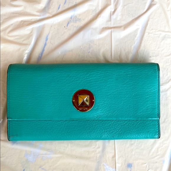 Vintage Leather Kate Spade Large Wallet Teal Leather - Picture 1 of 5